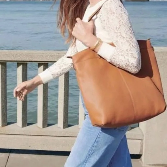 STELLA & DOT Covet Kensington leather tote bag in 'saddle' brown - Picture 1 of 6